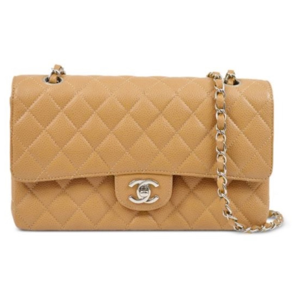 Chanel Classic Caviar Beige Caramel Medium Duble Flap Silver Chain Bag - Picture 13 of 14